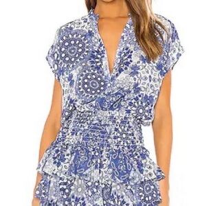 Misa Los Angeles Blue and White Floral Dress